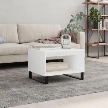 Mesa de centro blanca 60x50x40 cm en madera multicapa y madera de ingeniería