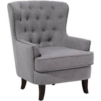 Sillón orejero tapizado en terciopelo negro con botones decorativos, respaldo acolchado y patas negras - modelo Viborg II de Beliani