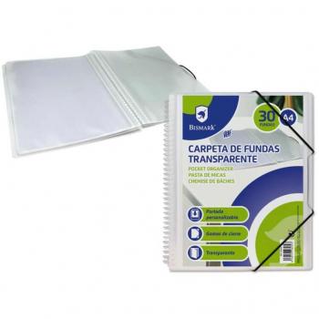 Carpeta Espiral Bismark A4 con 30 Fundas Transparentes - Polipropileno - Portada Personalizable - Espiral Plástica Indeformable - Apertura 360 Grados - Gomas de Cierre
