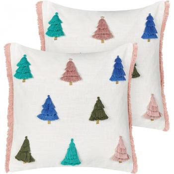 Conjunto de 2 cojines decorativos de algodón multicolor con estampado de árbol de Navidad 45 x 45 cm Skimmia