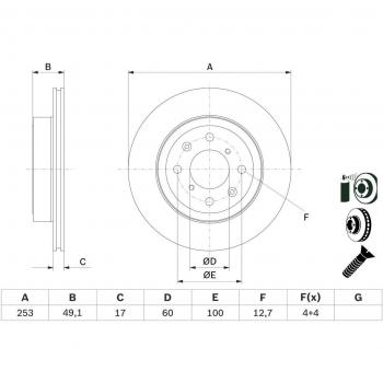 Disco de freno BOSCH 0 986 479 E75, frente, ventilado, 1 pieza