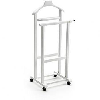 Galán de Noche MIRANO de Madera, Elegante, Color Blanco - Portador/Servomuto con Percha, Pantalonero y Estante de Apoyo