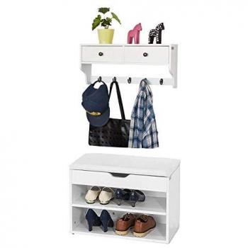 Banco Zapatero con Perchero Blanco, Mueble Recibidor FSR25-W+FRG178-W
