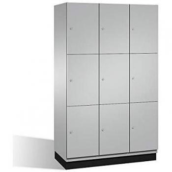 Armario de Compartimentos Bajo Llave Cambio C+P, 3 Departamentos, Aluminio Blanco, Puertas de Acero, 1200 mm de Ancho, 9 Compartimentos