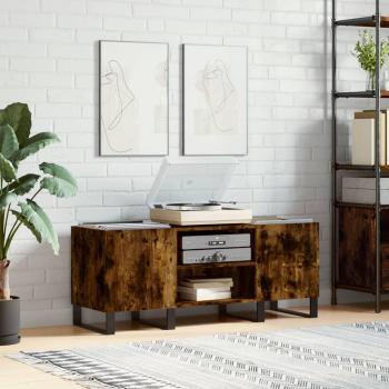 Mueble soporte para discos de madera contrachapada en roble ahumado, dimensiones 121x38x48 cm, color marrón