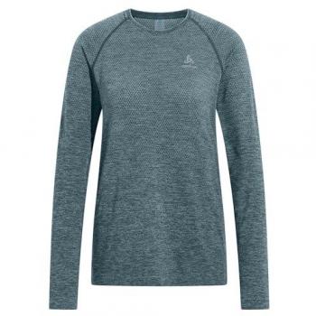 Odlo Camiseta de Manga Larga Crew Essential Seamless para Mujeres, Color Provincial Blue Melange, Talla Small