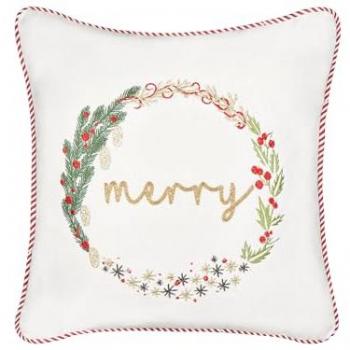 Cojín Decorativo de Terciopelo Blanco 45 x 45 cm con Motivo Navideño y Funda de Algodón Extraíble