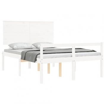 Cama para personas mayores con cabecero de madera maciza blanca 140x200 cm