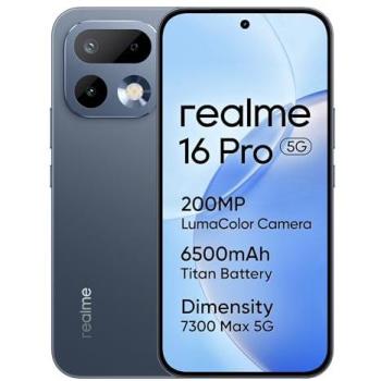 Smartphone Realme 16 Pro 5G, 8GB RAM, 512GB almacenamiento, pantalla AMOLED de 6.78, cámara principal de 200MP, batería de 6500mAh, color Gris Pebble