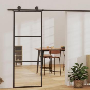 76x205 cm Black ESG Glass and Aluminium Sliding Door