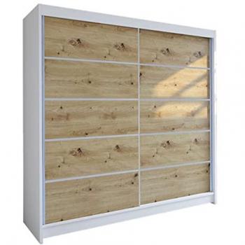 Armario Corredero Atlanta 153 Blanco y Roble Artisan, 215x180x58cm, con 5 Estantes