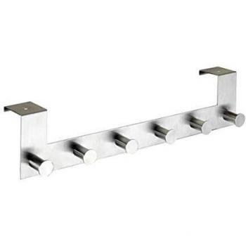 Percha para puerta de acero inoxidable Celano con 6 ganchos, apta para puertas de hasta 4 cm