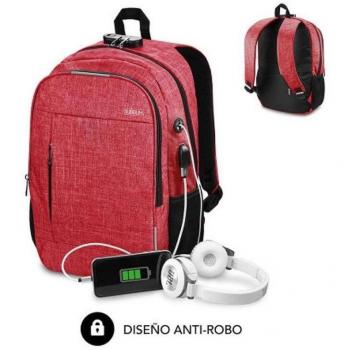 Mochila Subblim Urban Lock para Portátiles hasta 16 con Puerto USB, Antirrobo, Color Rojo