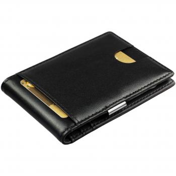 Cartera de Hombre con Pinza para Billetes - Billetera pequeña de Piel auténtica, Tarjetero con protección RFID, Regalos para Hombres, Color Negro