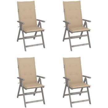 Sillas de jardín reclinadas 4 piezas con cojines de Acacia Massy, fabricadas en madera de acacia maciza, incluyen 4 unidades y cojines para mayor comodidad