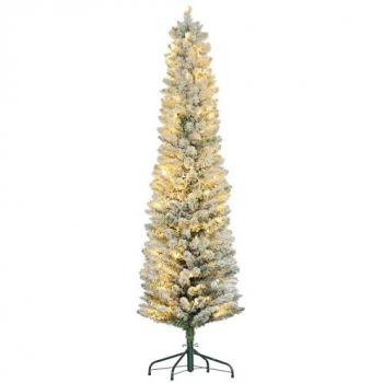 HOMCOM Árbol de Navidad Artificial Nevado de 180 cm con 150 Luces LED, 329 Ramas y Soporte de Metal en Color Verde y Blanco