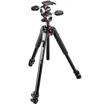 Manfrotto Kit 3-Section Tripod with 3-Way Head in Aluminium, Professional Photography Accessories Kit, Camera Tripod with Camera Head