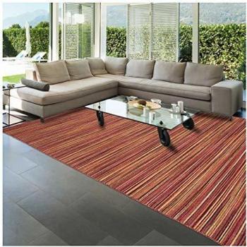 Alfombra de salón roja 140x200 cm hecha a mano en lana con motivos geométricos rectangulares