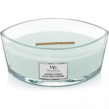 Woodwick Sagewood & Seagrass Scented Candle with Wooden Wick (Hearthwick) 453.6 g