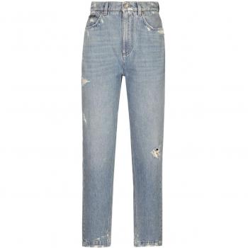Dolce & Gabbana Women's Loose-fit Denim Cotton Jeans in Clear Blue | Size M | Carrot Leg Style