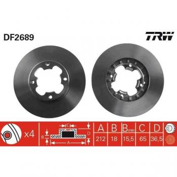 Disco de freno TRW DF2689 - Disco de freno, marca TRW, modelo DF2689, diseñado para ofrecer un rendimiento óptimo en sistemas de frenado, fabricado con materiales de alta calidad para garantizar durabilidad y