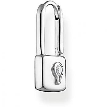 Women's Single Hoop Padlock Earring in Sterling Silver with Cubic Zirconia, Model CR679-051-14