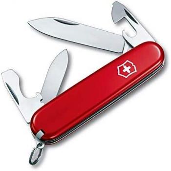 Victorinox Recruit Navaja con 10 funciones incluyendo hoja pequeña, abrelatas y palillo de dientes, color rojo