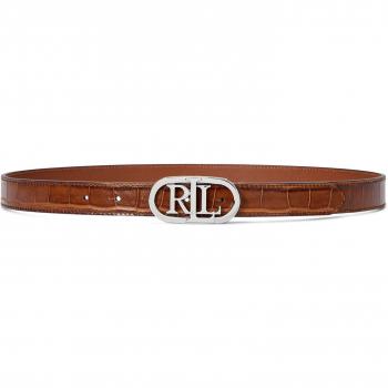 Ralph Lauren Women's Brown Embossed Reversible Belt with Logo - Size M
