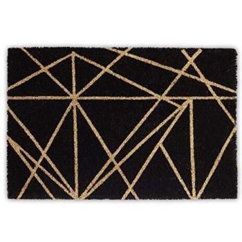 Relaxdays Felpudo de coco con líneas, 1,5 x 60 x 40 cm, rectangular, antideslizante, fibra de coco, goma, negro natural