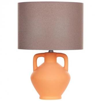 Lámpara de Mesa de Cerámica Naranja con Pantalla de Tambor de Lino y Base Minimalista Labrada 46 cm