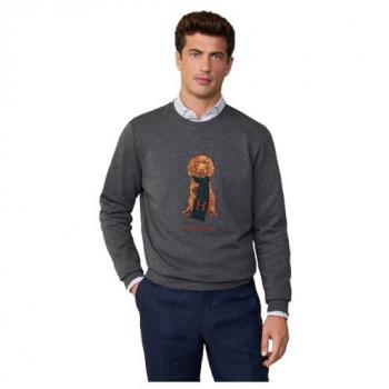Sudadera de hombre Harry bordada en cuello redondo, color gris carbón, de algodón y manga larga - Hackett