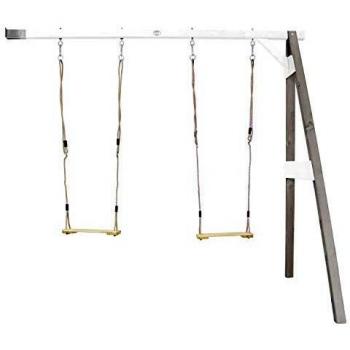 Portique mural de madera FSC Gris/Blanco con 2 columpios para niños - Columpio doble para jardín