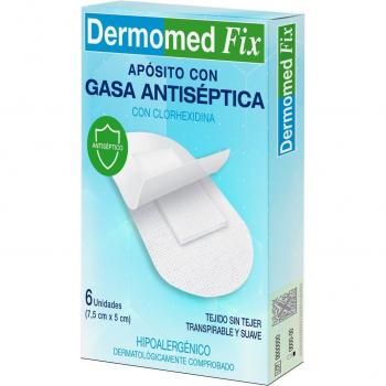 Dermomed Fix - Apósito con gasa antiséptica con clorhexidina 6 UD 7,5cm x 5cm