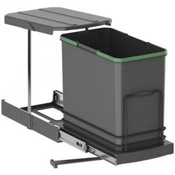 Contenedor de Reciclaje Automático Inferior 24L Emuca, Plástico gris antracita, fijación inferior, extracción manual/automática