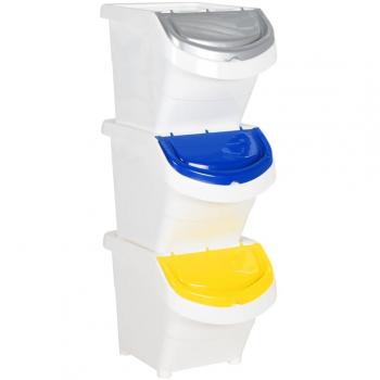 vidaXL Stackable Waste Bins with Lids 3 pcs White PP 78 L