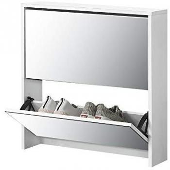 Zapatero con Espejo Lund, 6 pares de zapatos, Tablero Aglomerado, 67 x 63 x 17 cm, Blanco