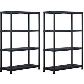 Heavy-Duty Plastic Storage Shelf Racks - 2 pcs Black, 220 kg (485 lb), 90x40x138 cm (35.4x15.7x54.3)