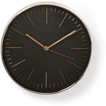 NEDIS CLWA013PC30BK Reloj de Pared Circular | 30 cm de diámetro | Negro y Rosa Dorado