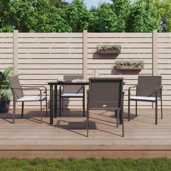 5-Piece Garden Dining Set with Cushions in Poly Rattan and Steel