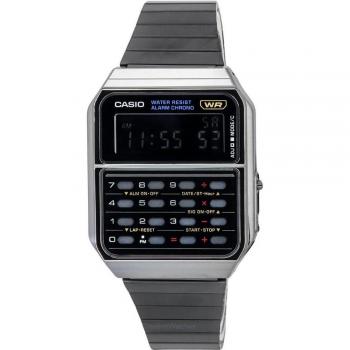 Casio Vintage Digital Calculator Men's Watch - Stainless Steel, Quartz, Chrono, Alarm, Calendar, Grey and Black