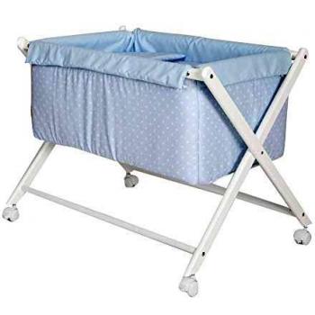 Babyline Topo - Mini cuna de tijera de madera, unisex, color blanco celeste