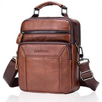 MANNUOSI Bolso de hombro de cuero de los Crossbody Bolsa de Mano Messenger Hombre Piel Bolso de Negocios Marrón