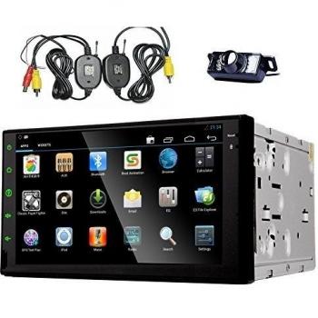 7 pulgadas 4-core CPU Android 4.4 Tablet Car Stereo Universal Car Radio No Reproductor de DVD de coche GPS / Bluetooth / SD / USB / FM / AM / WiFi Radio HD de pantalla tš¢ctil capacitiva estšŠreo en el tablero unidad principal + cš¢mara inalš¢mbri
