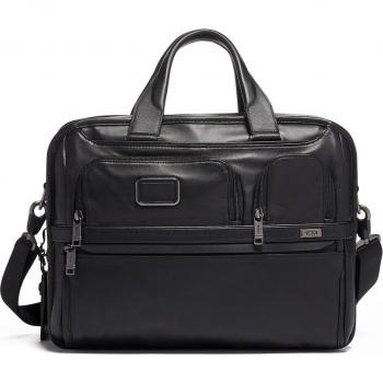 Tumi Alpha 3 Leather Expandable Organizer Laptop Brief - Size: one size, Features: expandable design, multiple compartments for organization, padded laptop pocket, leather construction, adjustable shoulder strap, durable materials