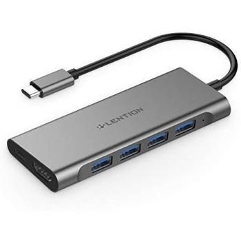 LENTION CB-C35H-1M USB-C Multiport Hub with 4K HDMI, 4 USB 3.0 Ports, and Type C Power Delivery for MacBook Pro, MacBook Air, Chromebook, Surface Go (Space Gray
