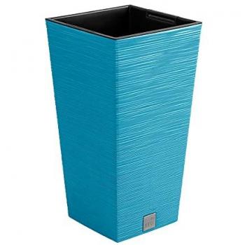 Macetero Prosperplast FURU Cemento 20x20x38cm con Depósito, Diseño Espectacular, Color Azul Escandinavo, Capacidad de 5 L