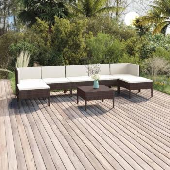 8-Piece Brown Poly Rattan Garden Lounge Set with Cushions