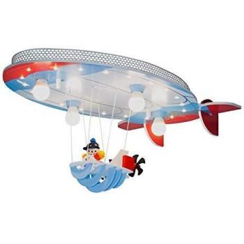 Lámpara de Techo Aeronave con Joe, Azul-Rojo-Blanco, 4-Fuegos, Diseño Infantil, Incluye 20 LEDs