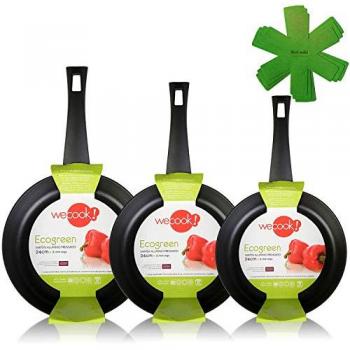 Set de 3 Sartenes Wecook Ecogreen 18-20-24 cm Aluminio Antiadherente Ecológico sin PFOA, Inducción, Apto para Todos los Tipos de Cocina, Limp