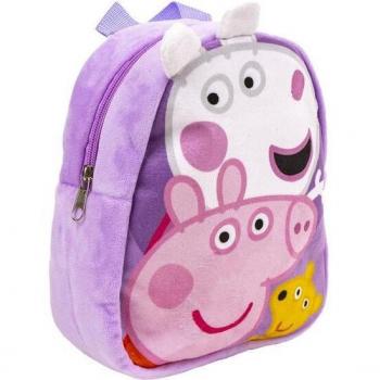 Mochila de Guardería con Terciopelo y Peluche de Peppa Pig - Modelo Lilac 8x18x22 cm